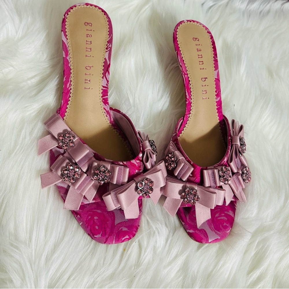 Gianni Bini Pink Floral Embellished Mules - Picture 5 of 6